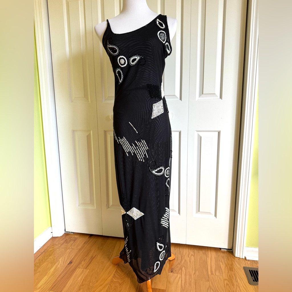 Notizie Di Mariella Burani Black Mesh Maxi Evening Dress 8/42 Italy